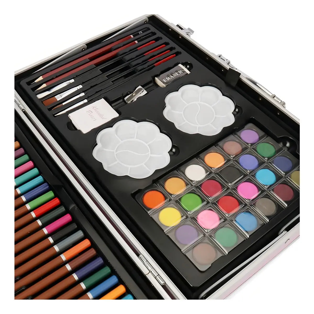 Set Kit Creativo Arte Dibujo Maleta Metálica X 208 Piezas diseño color variado