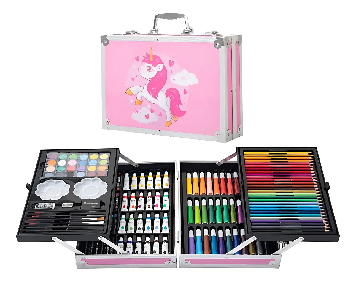 Set Kit Creativo Arte Dibujo Maleta Metálica X 208 Piezas diseño color variado